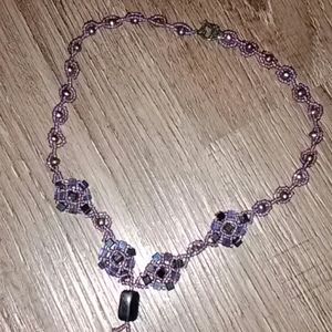 Handmade Beaded Purple Necklace Swarovski Crystals